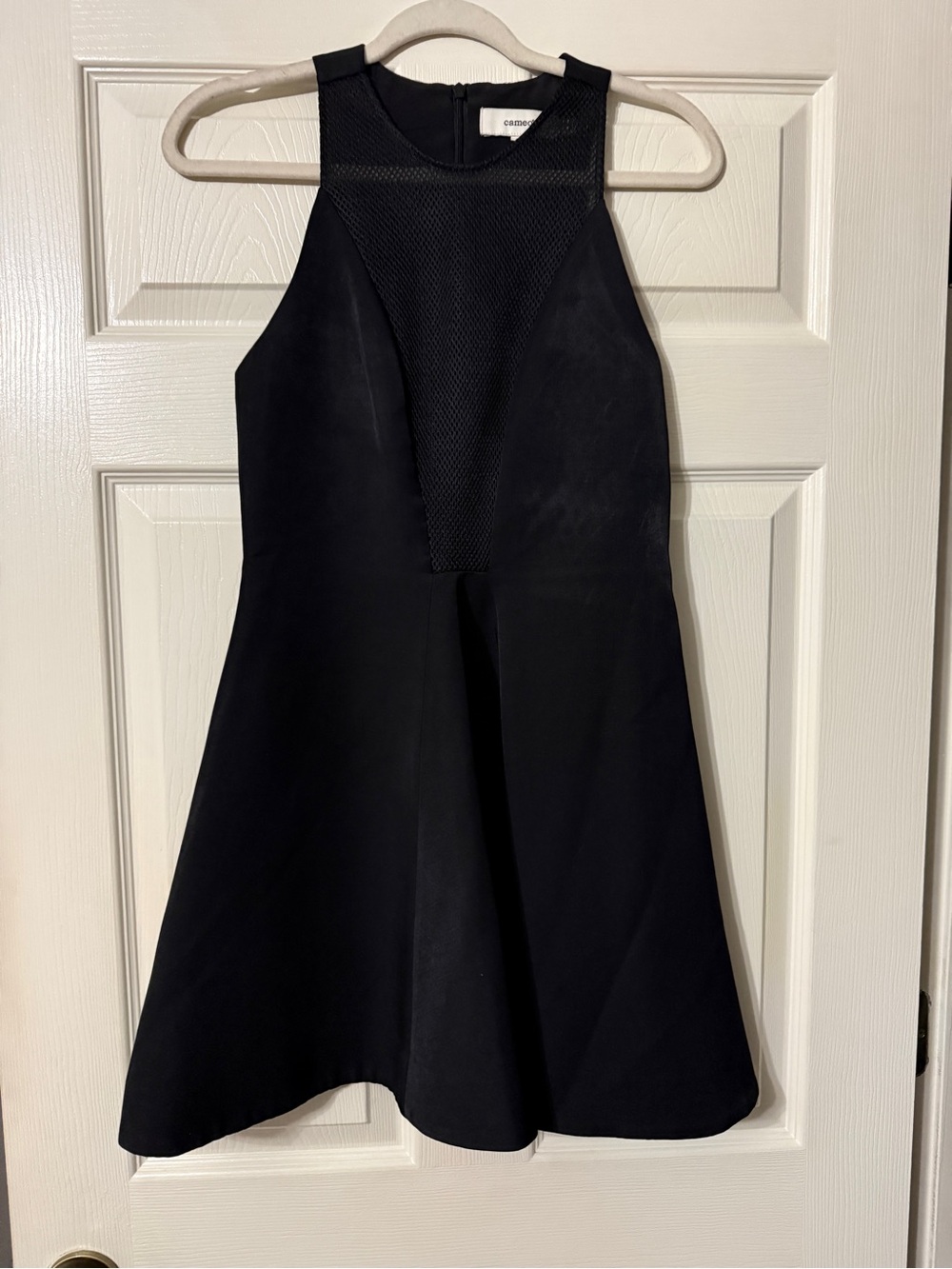 cameo Black Mesh-Inset Fit & Flare Mini Dress